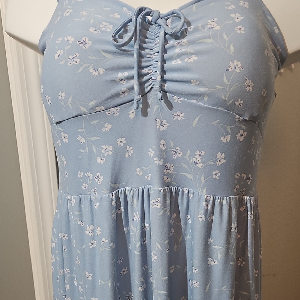 Light Blue Floral Sundress with Ruching - Picture 4 of 8